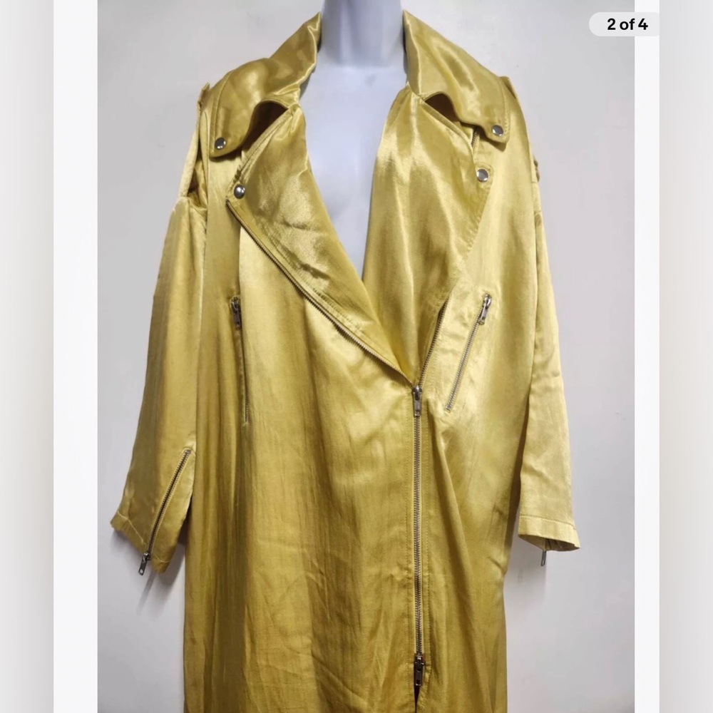 Brenda Knight For Free People Satin Citrus Yellow Trench Coat Size XS. H $428 - Picture 2 of 4